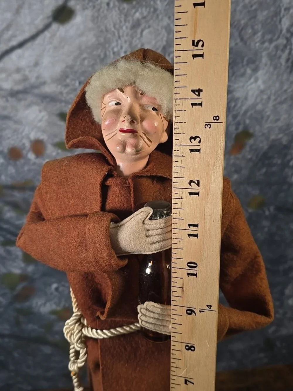 Vtg Folk Art Handmade Monk Doll Bottle Cover Wine Liquor 15